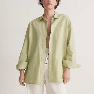 💥Madewell The Signature Poplin Oversized Button Down Shirt Green Size L N…